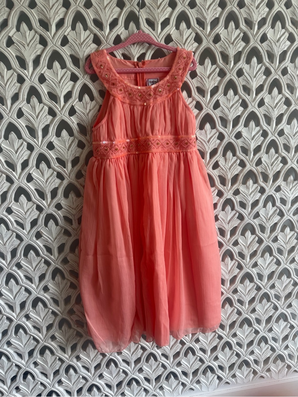 Cotton Kids Coral Embellished Party Dress